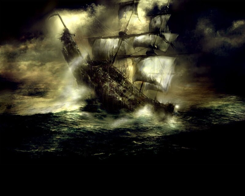 Sinking Ship in Storm — Black