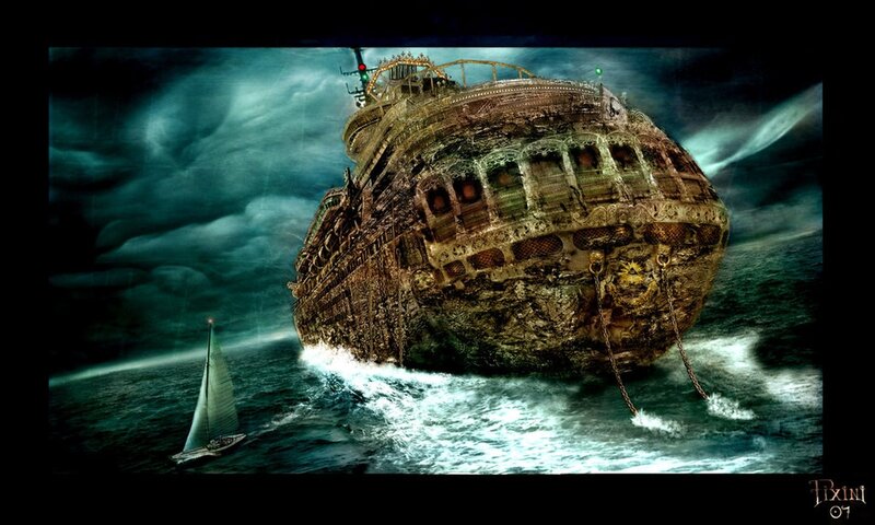 Sinking Ship in Storm — Dark Blue