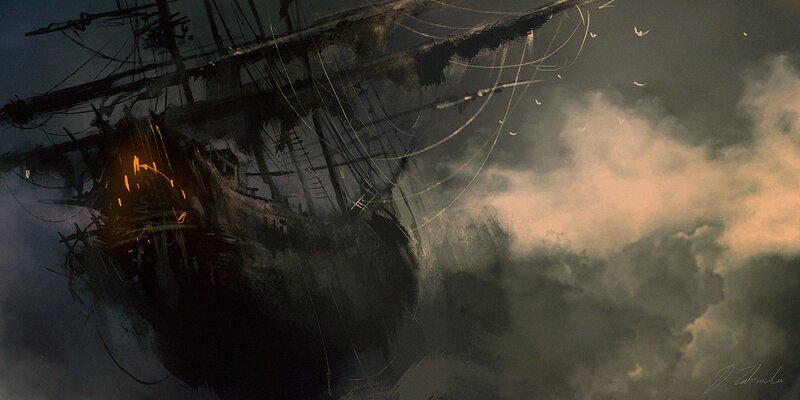 Sinking Ship in Storm — Gray