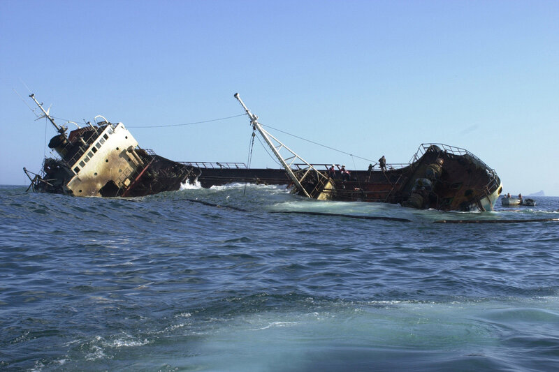 Sinking ship in the ocean
