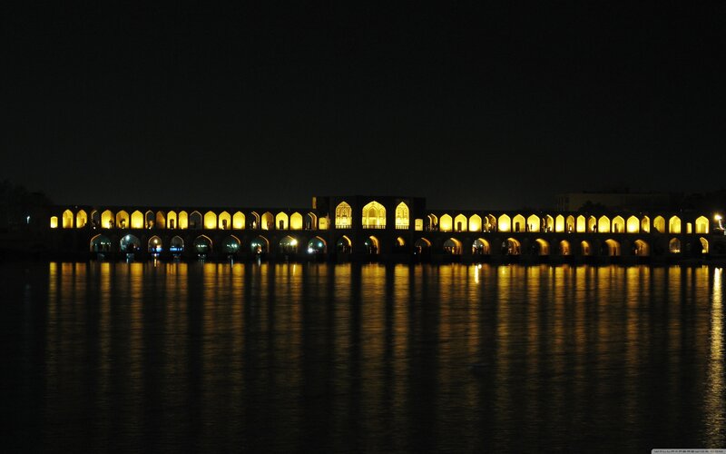 Siose Pol Bridge at Night — Black