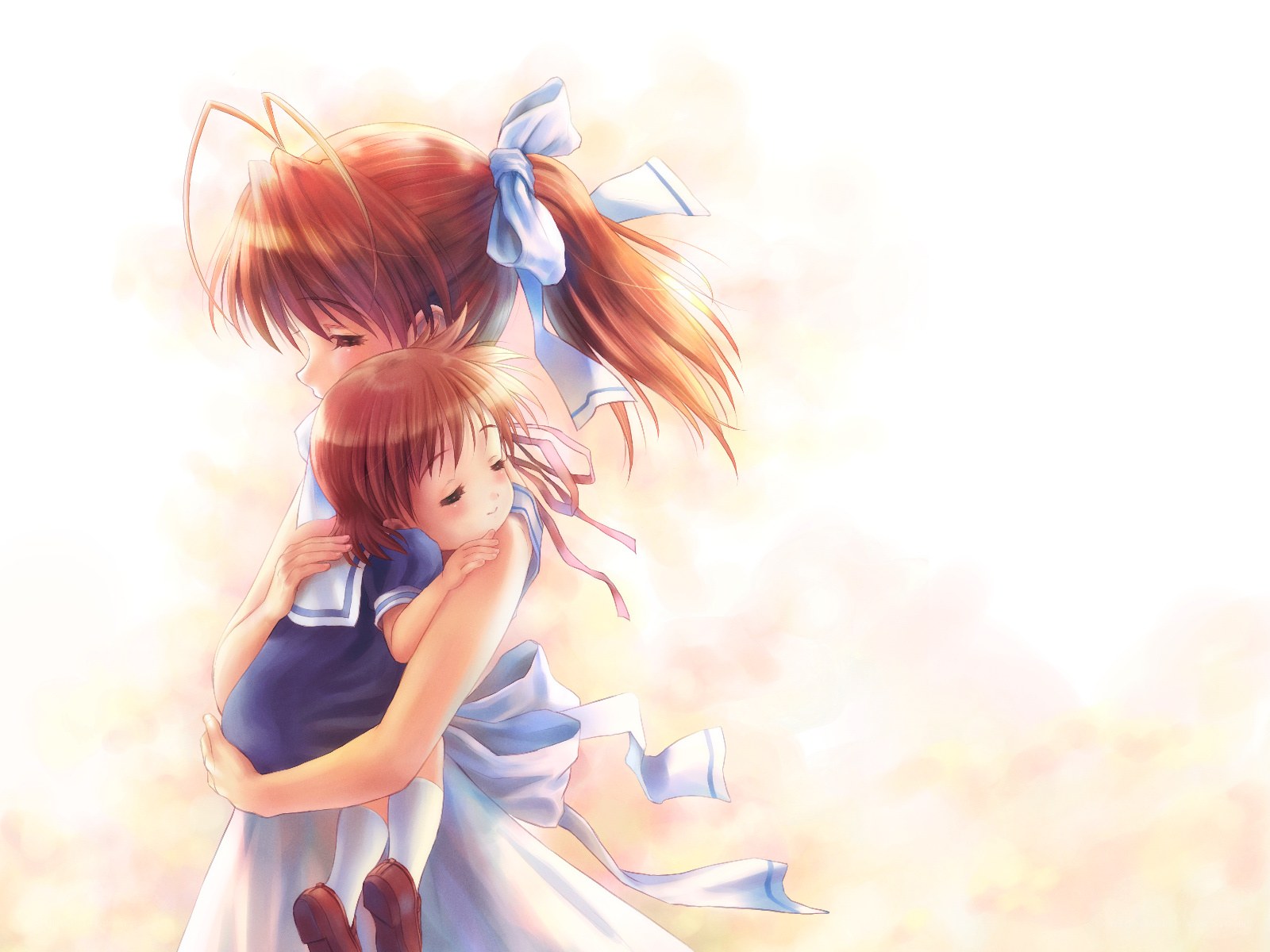 sisterly embrace in sunlight
