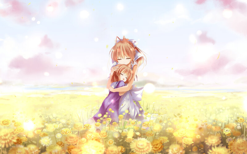 Sisters in a sunlit field