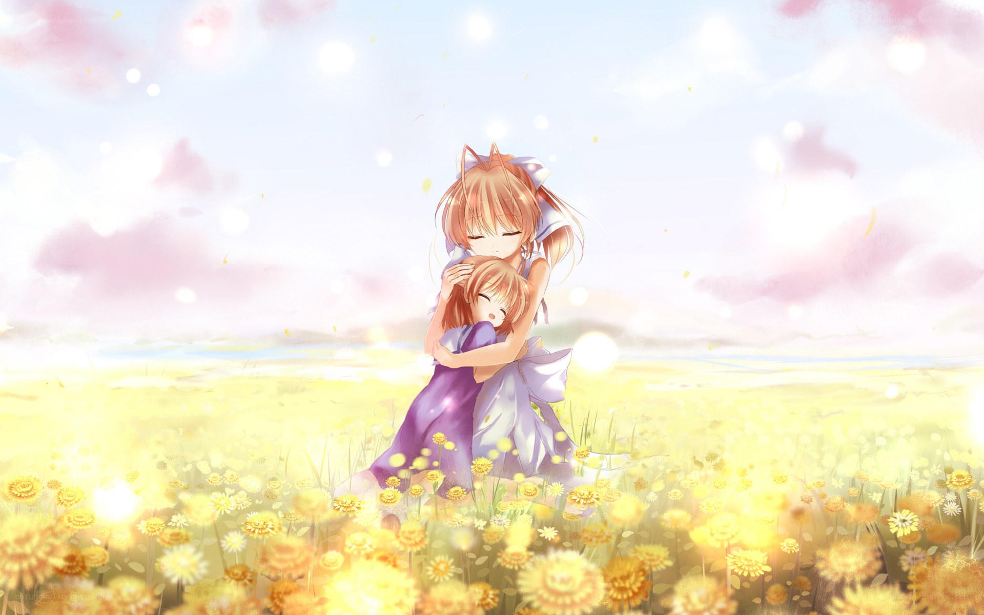 Sisters in a sunlit field
