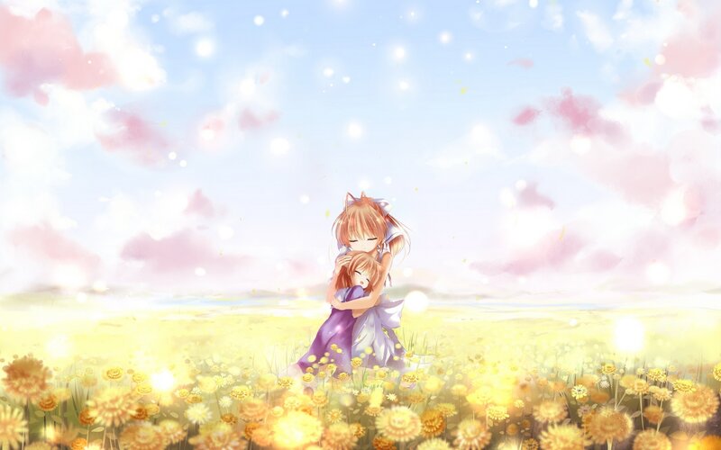 Sisters in a sunlit field
