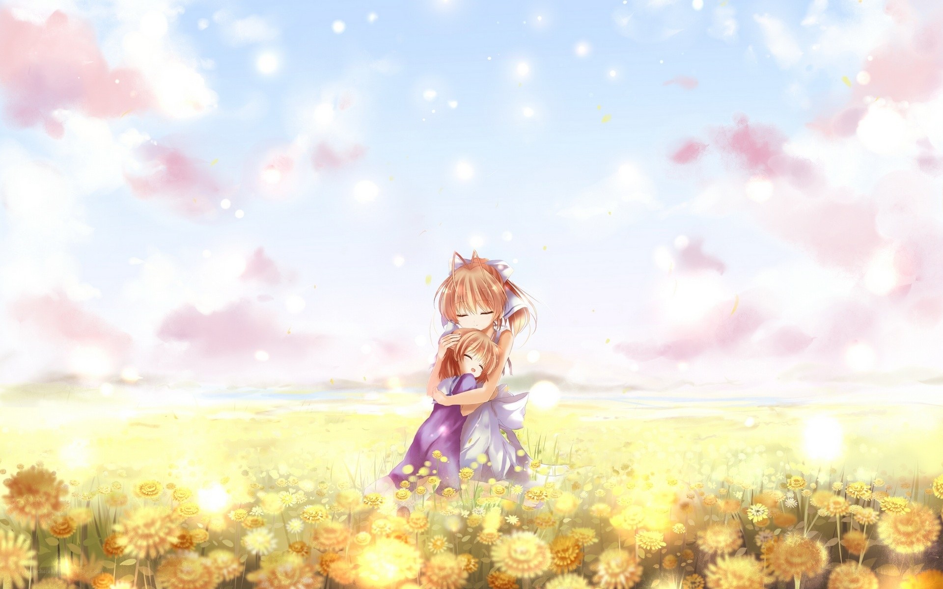 Sisters in a sunlit field