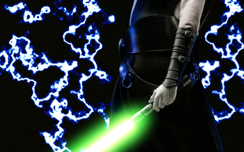 Sith warrior with green lightsaber