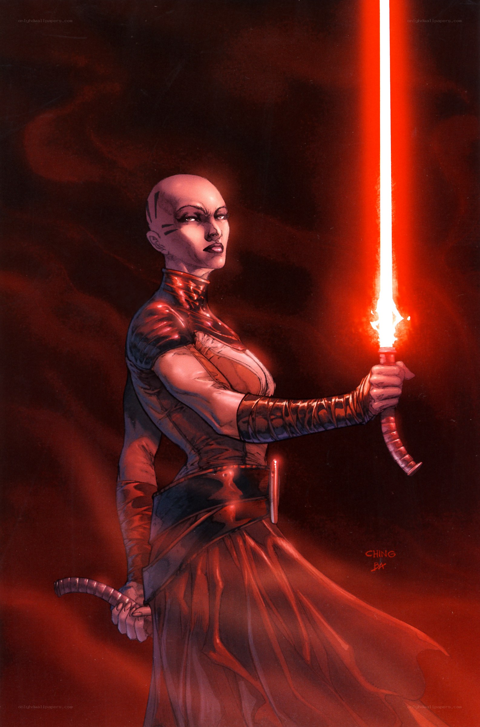 Sith warrior with red lightsaber