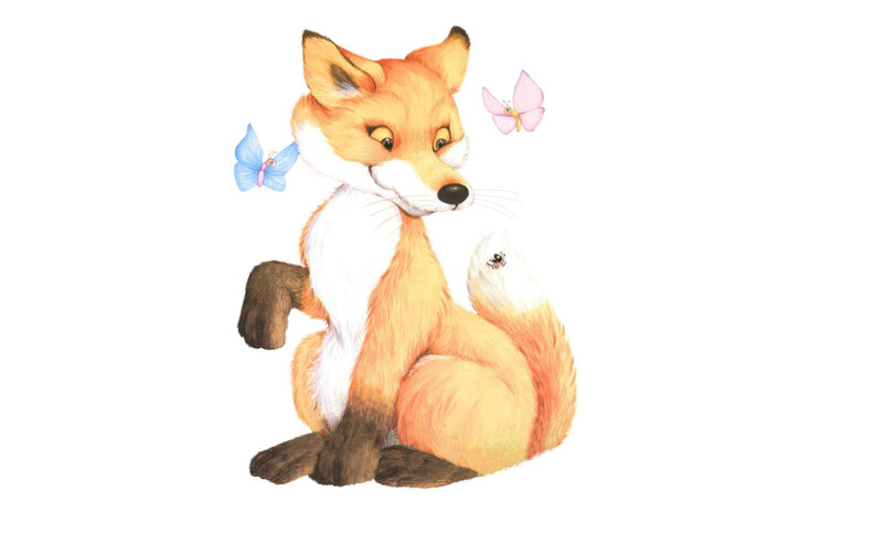 Sitting Fox with Butterflies