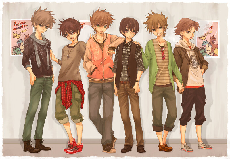 Six anime boys in casual wear