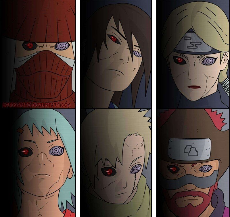 Six Anime Characters — Black, Dramatic