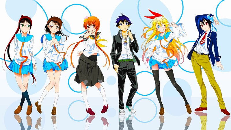 Six Anime Characters — Blue, Playful, School Uniforms