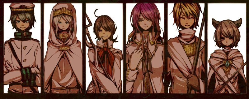 Six Anime Characters — Brown, Dramatic
