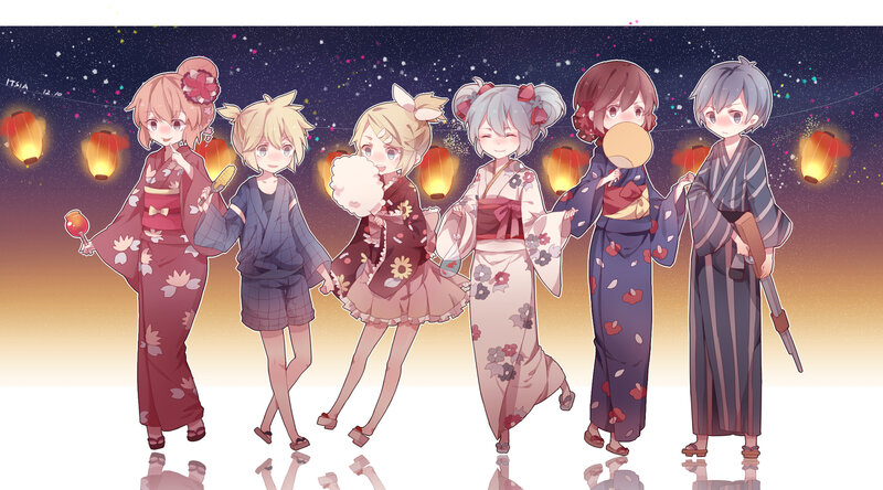 Six Anime Characters in Yukata