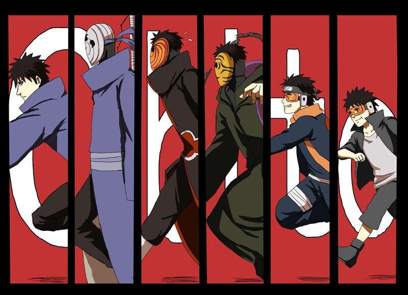 Six Anime Characters — Red, Dramatic, Masks