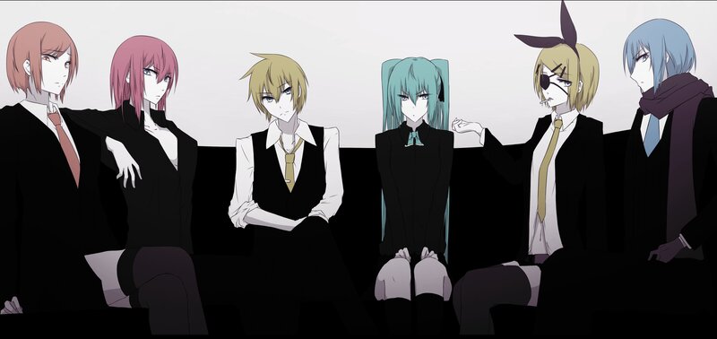 Six Anime Characters Sitting — Black