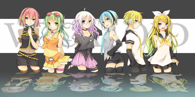 Six Anime Characters — White, Neutral, Digital Art, Reflection