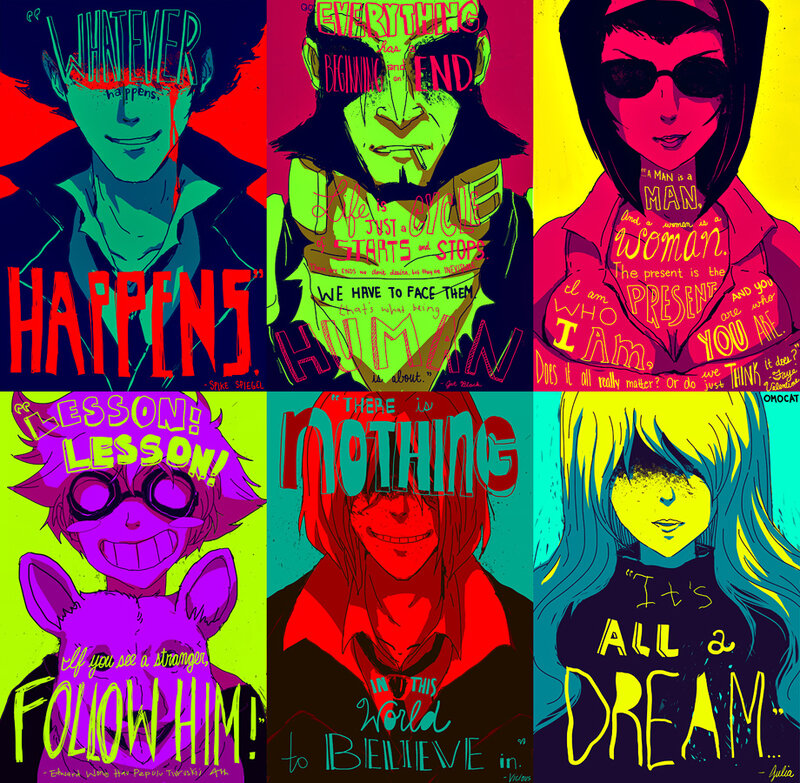 Six Anime Characters — Yellow, Dramatic, Intense