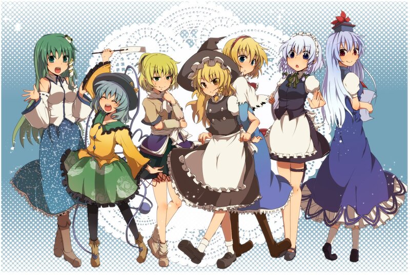 Six Anime Girls — Blue, Playful