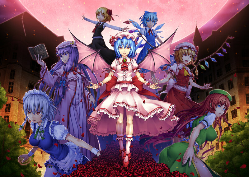 Six Anime Girls in a Garden