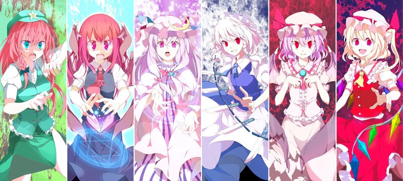 Six anime girls in colorful outfits