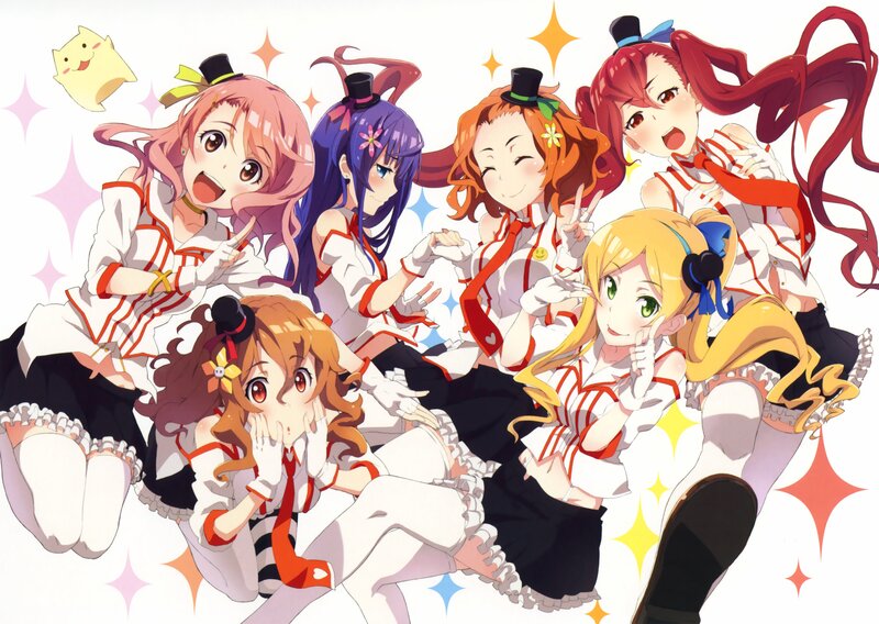 Six Anime Girls in Costumes — White, Cheerful