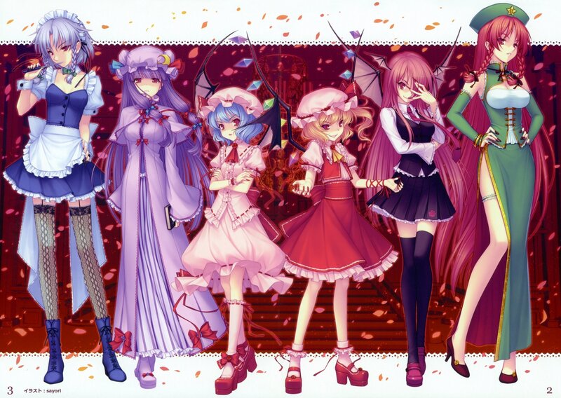 Six Anime Girls in Dresses — Purple, Festive
