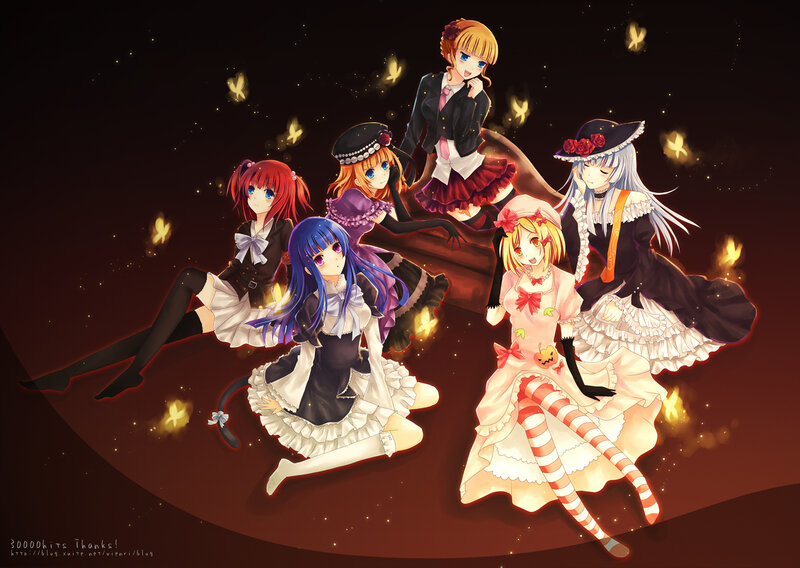 Six Anime Girls in Dresses