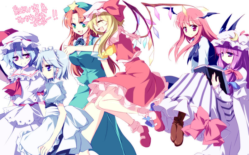 Six Anime Girls in Dresses — White