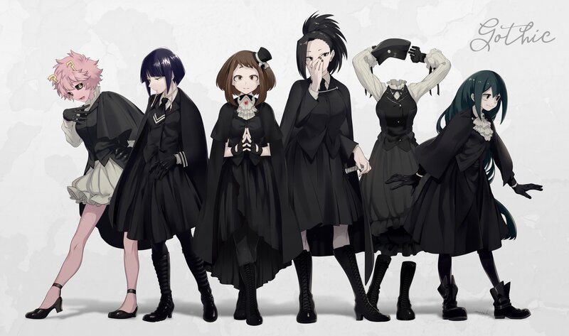 Six Anime Girls in Gothic Outfits