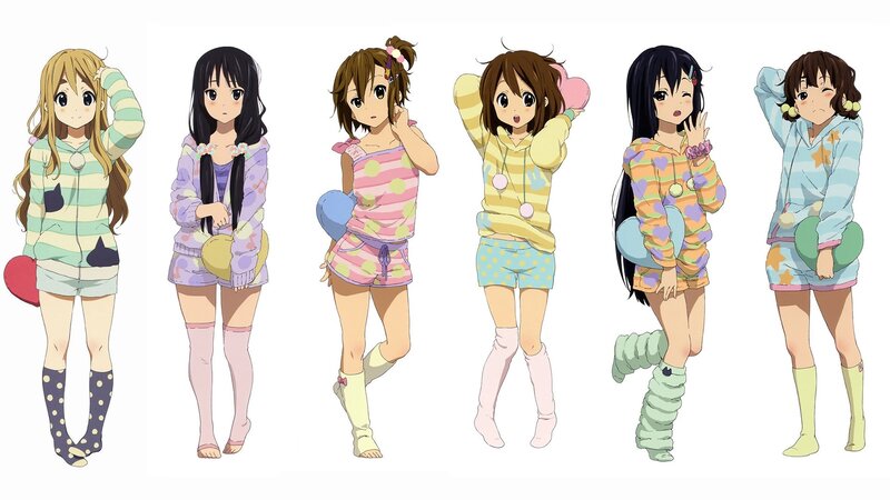Six Anime Girls in Pajamas