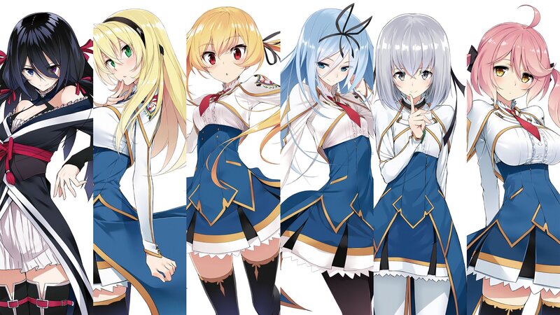 Six Anime Girls in Uniforms — Blue, Neutral