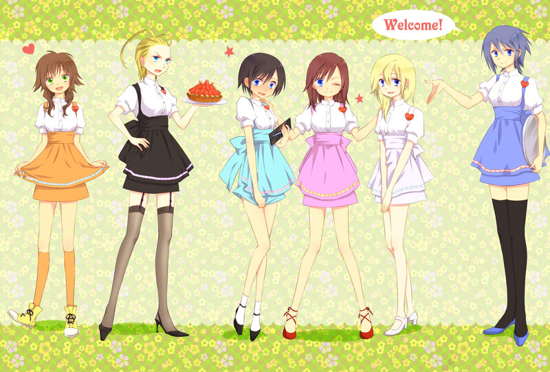 Six Anime Girls in Uniforms — Green