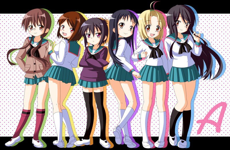 Six Anime Girls in Uniforms — White