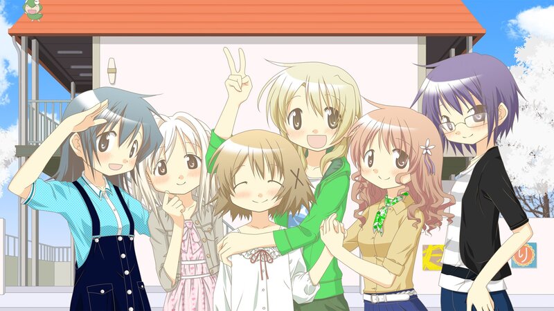Six Anime Girls Posing — Blue