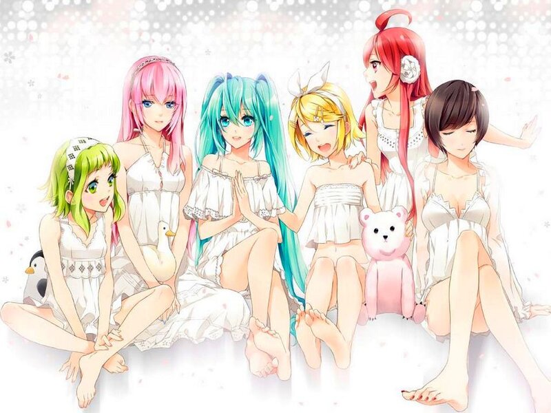 Six Anime Girls Sitting — White