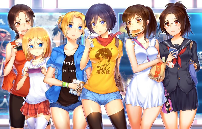Six Anime Girls Standing — Blue, Casual