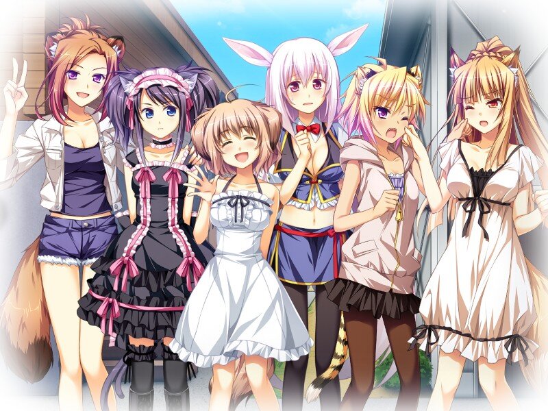 Six Anime Girls with Animal Ears — White