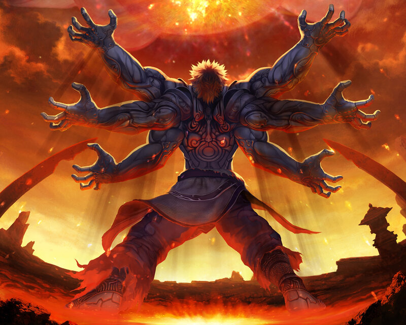 Six-armed Warrior — Orange, Dramatic