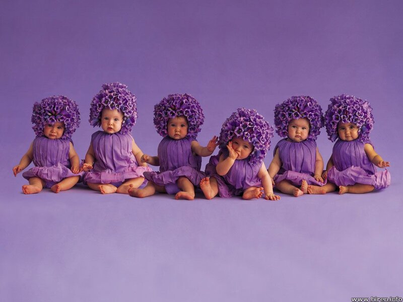 Six Babies in Purple
