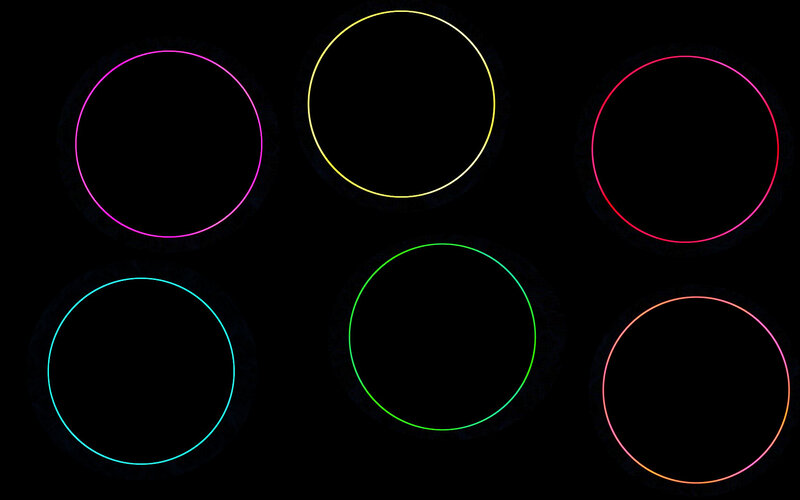 six colored circles on black
