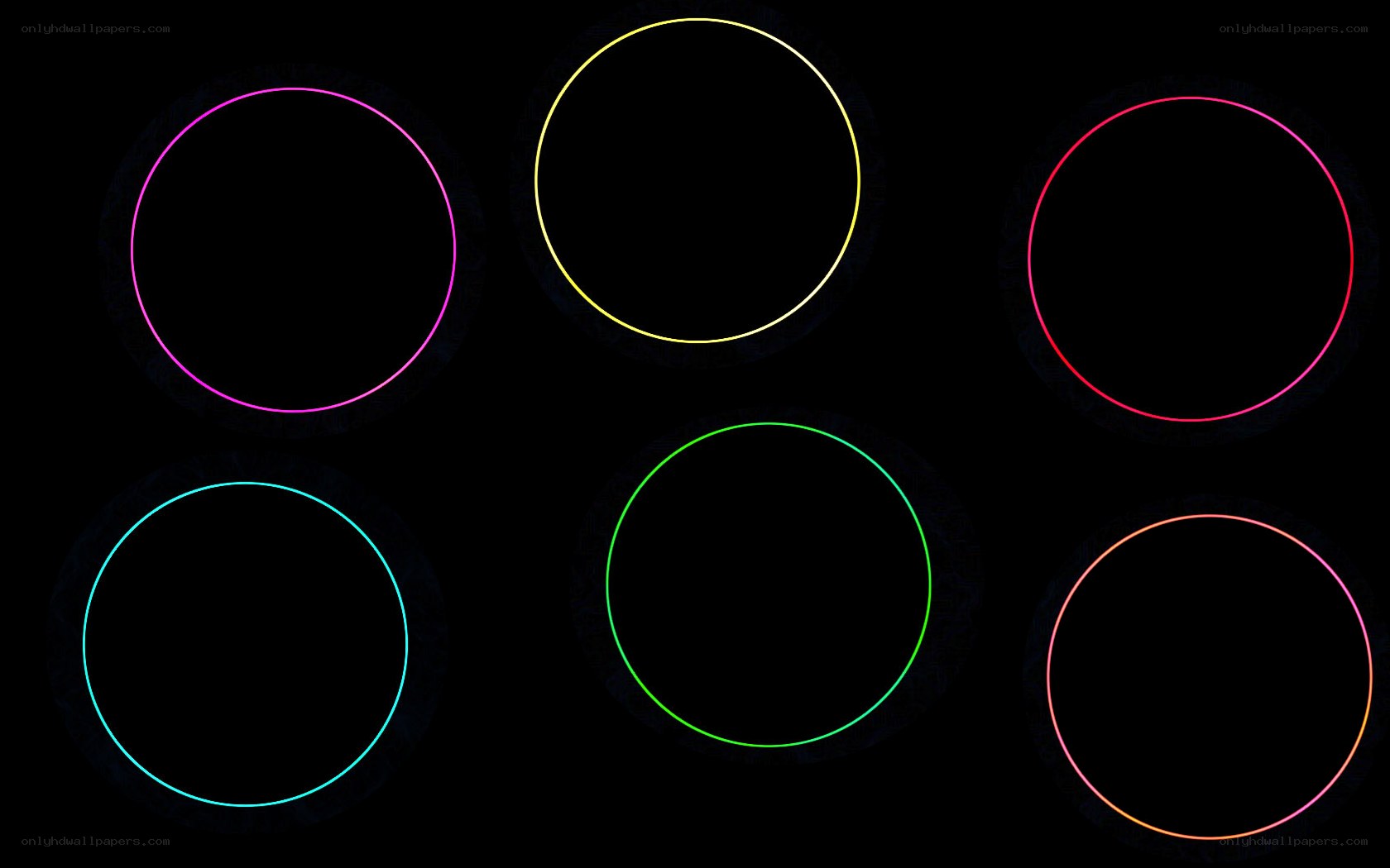 six colored circles on black