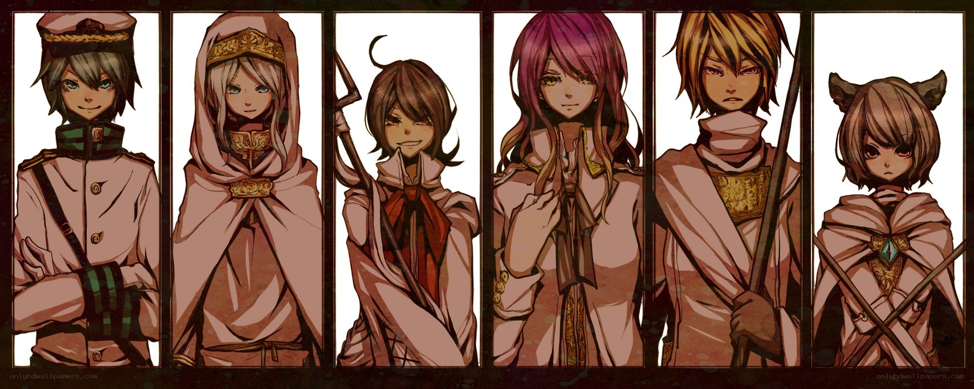six fantasy characters in a row
