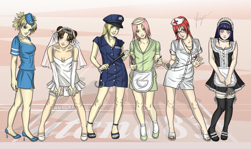 Six Female Characters in Costumes