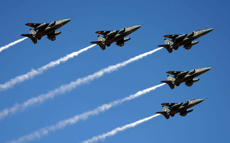 Six Fighter Jets in Formation — Blue, Dynamic