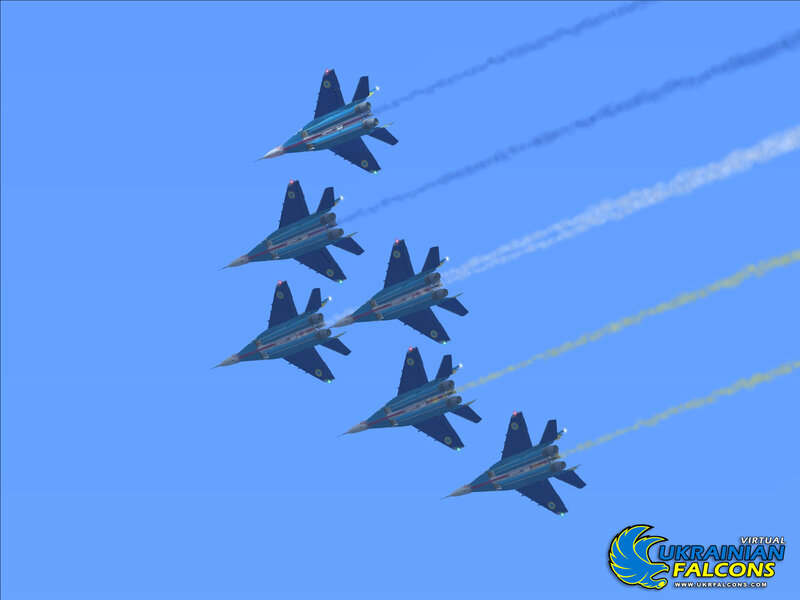 Six Fighter Jets in Formation — Blue