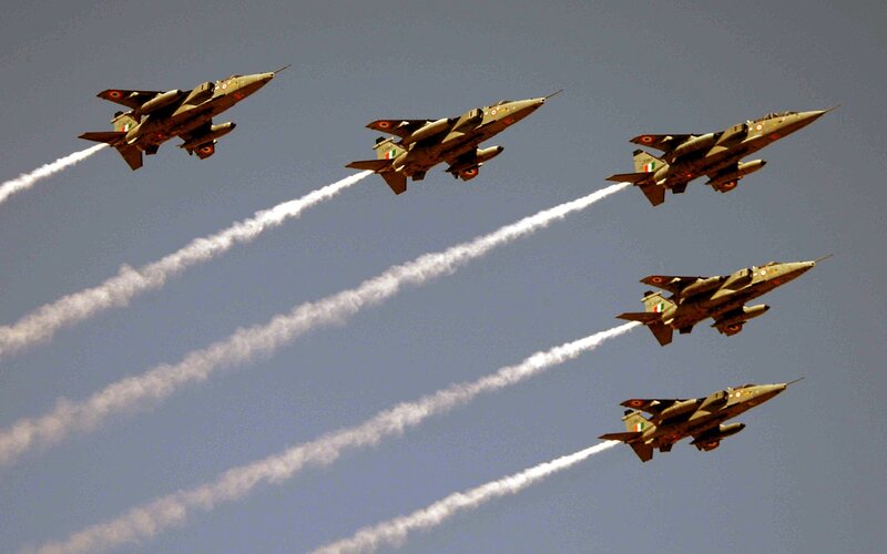 Six Fighter Jets in Formation — Gray, Dramatic