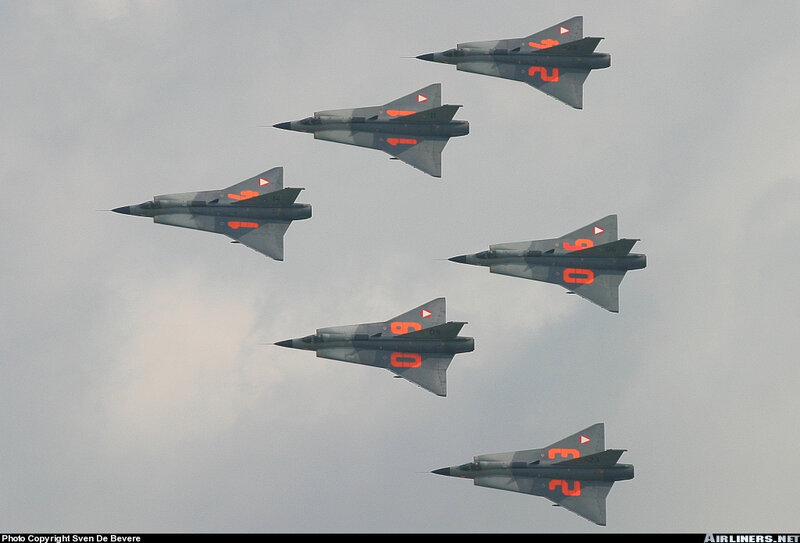 Six Fighter Jets in Formation — Gray