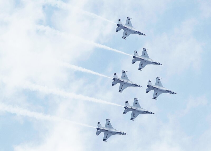 Six Fighter Jets in Formation — White, Dynamic, Afternoon