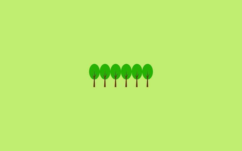 six green trees in a row
